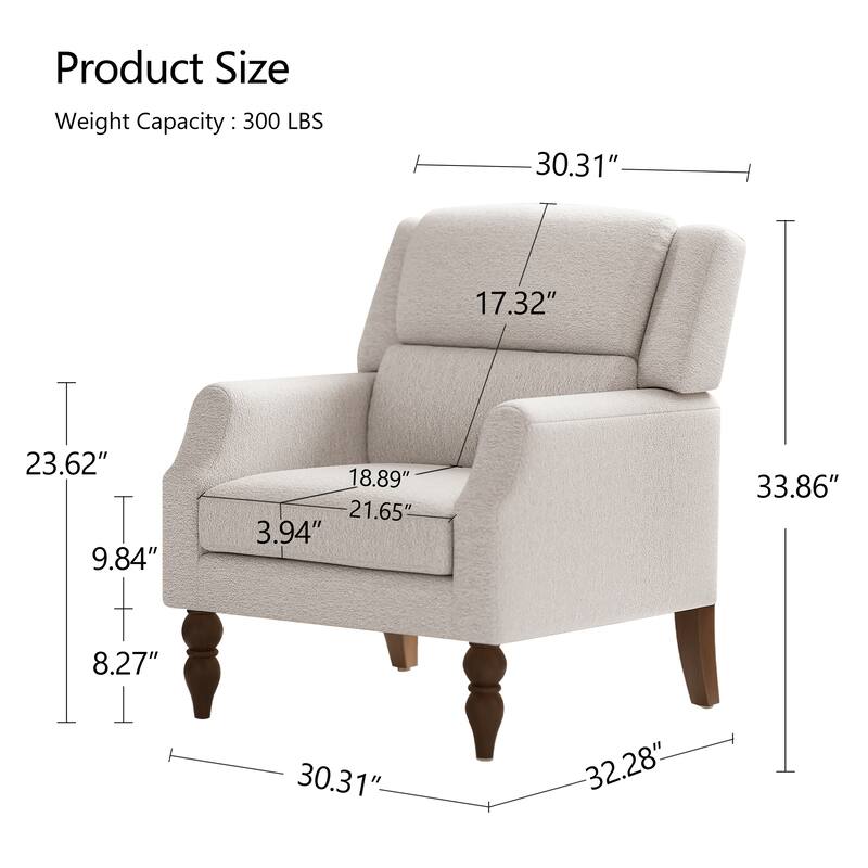 Upholstered Armchair With Wood Legs, Accent Chair