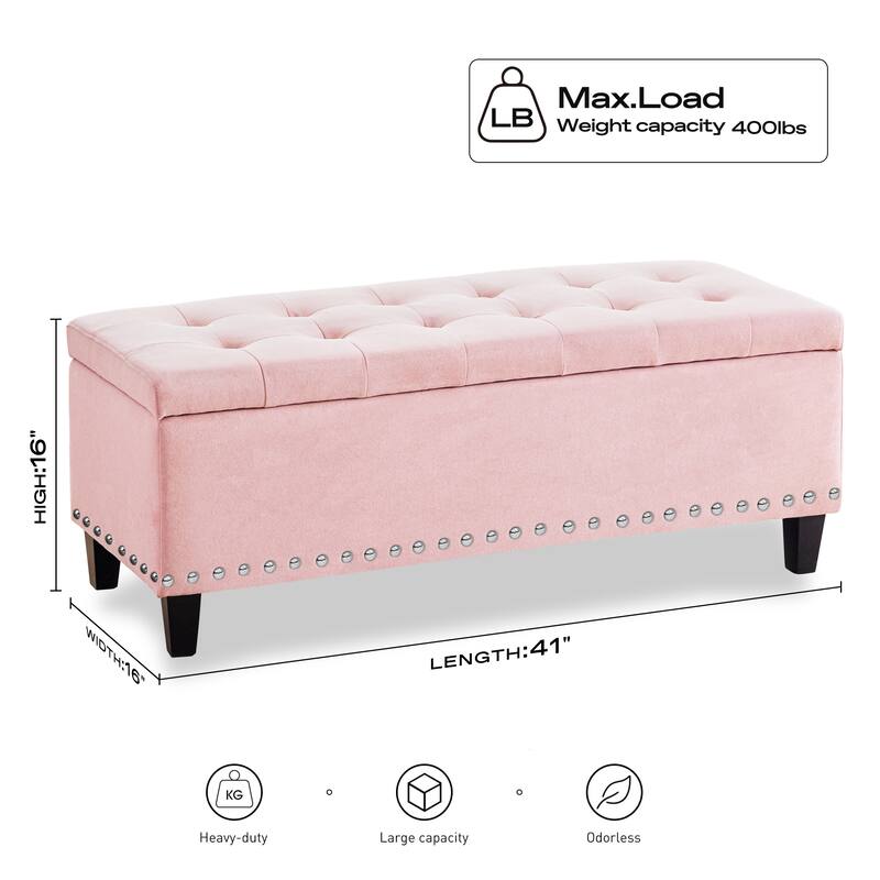 Button-Tufted Storage Ottoman Bench for Bedroom, Living Room 41"W x 16"D x 16"H