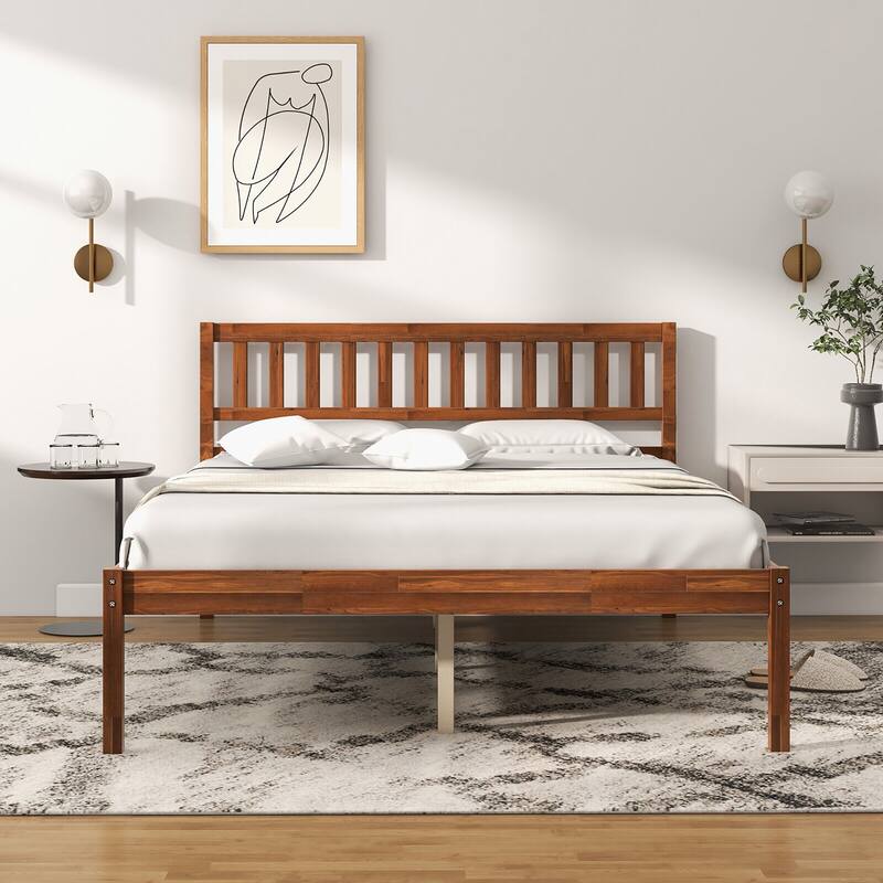 Gymax Twin/Full/Queen Platform Bed with Headboard Solid Wood Leg