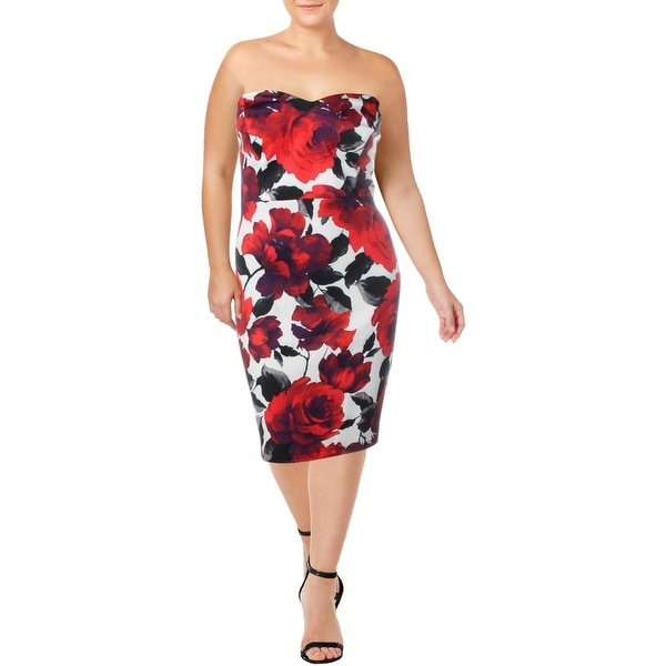 B. Darlin Womens Plus Bodycon Dress Floral Print Strapless - Off White/Red/Black. Opens flyout.