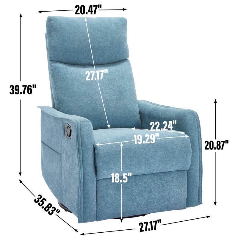 Roomfitters Swivel Rocker Recliner Chair, Manual Massage Glider Armchair with Heat & Vibration, Fabric Living Room Sofa