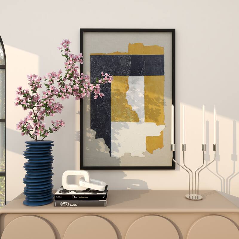Linen Fabric Abstract Layered 3D Textured Framed Wall Art with Gray Backing - Blue or Yellow - Roche River Decor