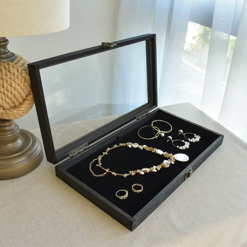 Wooden Jewelry display case Tempered Glass Top Lid - S