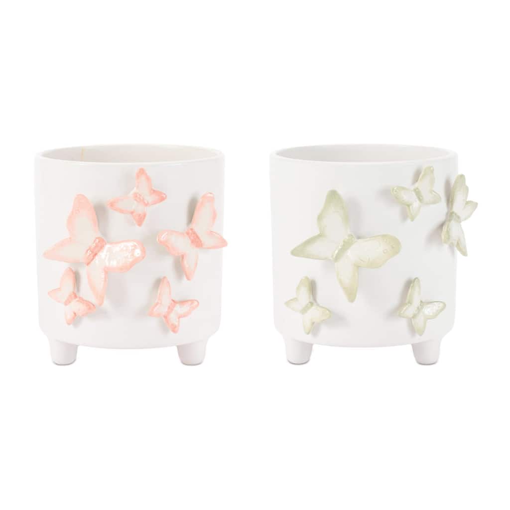 Butterfly Accent Dolomite Planter (Set of 2)