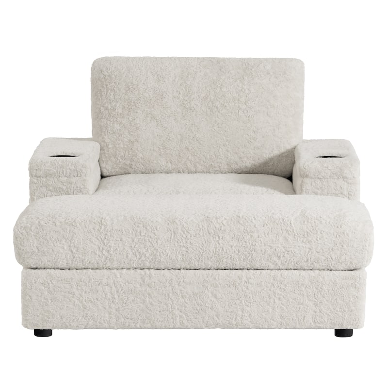 2-Piece Oversized Accent Chair & Ottoman Sets, Single Sofa Reading Couch Chaise Lounge with Storage Ottoman & Cup Holders