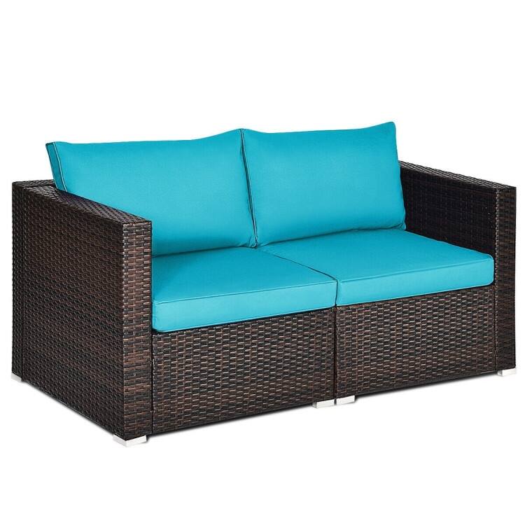 2PCS Patio Rattan Sectional Conversation Sofa Set - 29.5" x 29.5" x 25.5" (L x W x H)