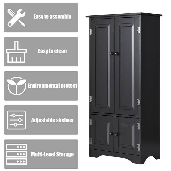 Costway Accent Storage Cabinet Adjustable Shelves Antique 2 Door Floor Cabinet Black Overstock 19626749