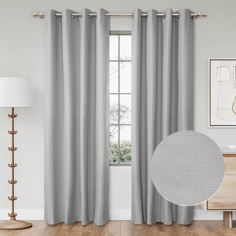 Textured Grid 100% Blackout Grommet Curtain Pair(2 Panels) - 52"Wx84"L - Silver