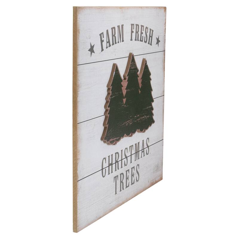 16" White Washed Farm Fresh Christmas Trees Wooden Wall Sign - other-frame-size