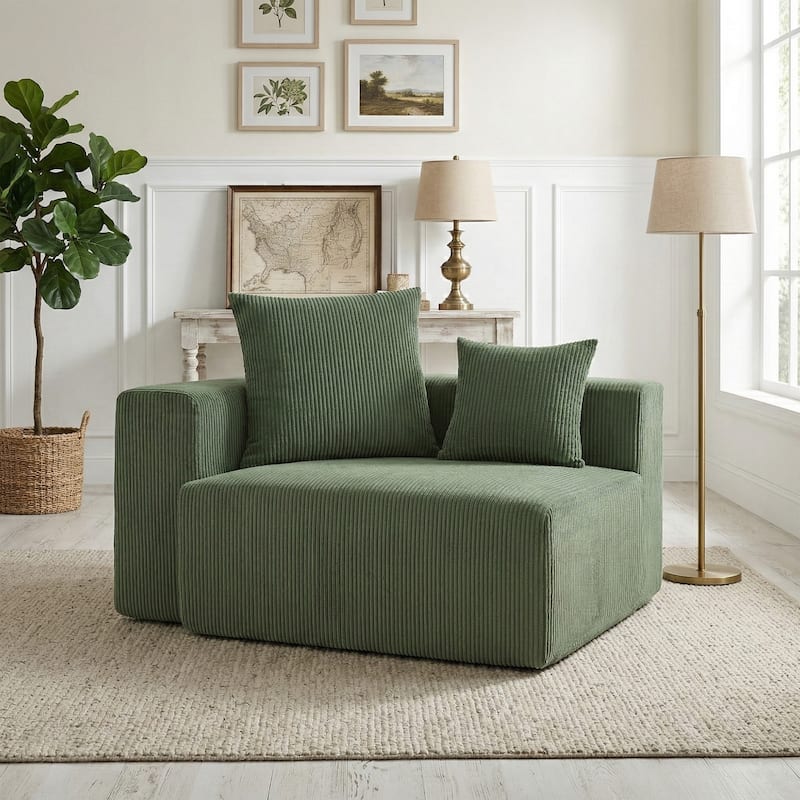 51"W Oversized Modular No Assembly Corduroy Accent Corner Chair - Left Facing - Green