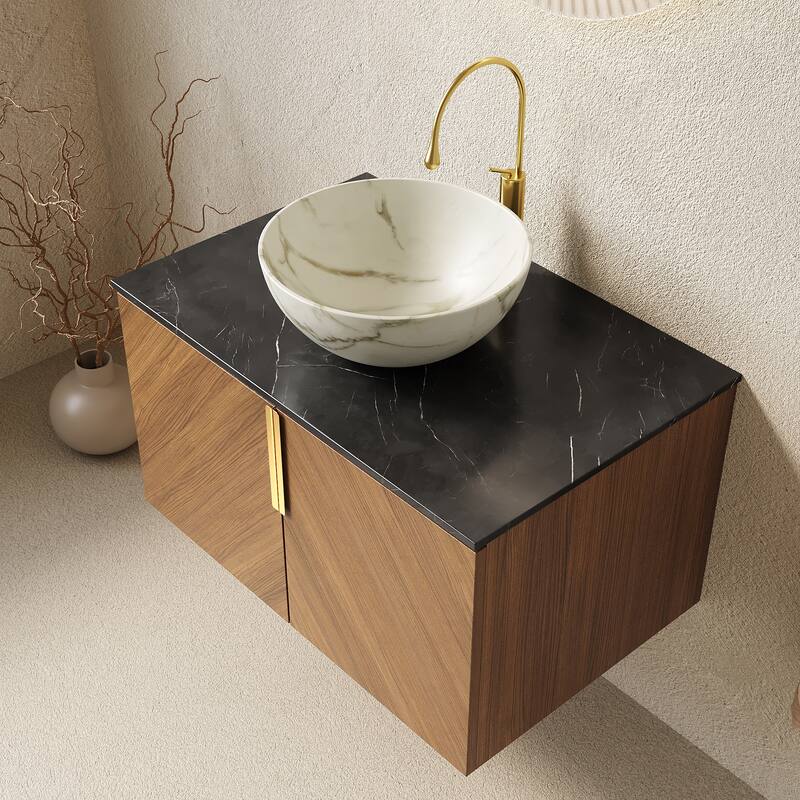 Wall-Mounted Bathroom Vanity with Round Ceramic Sink