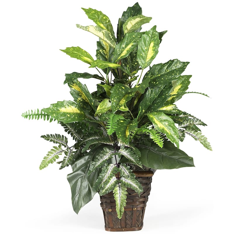 Silk Plant Greens in Basket, Artificial Indoor Plant Decor, Home Office Living Room DÃ©cor, 26 Inch - 2.17ft.