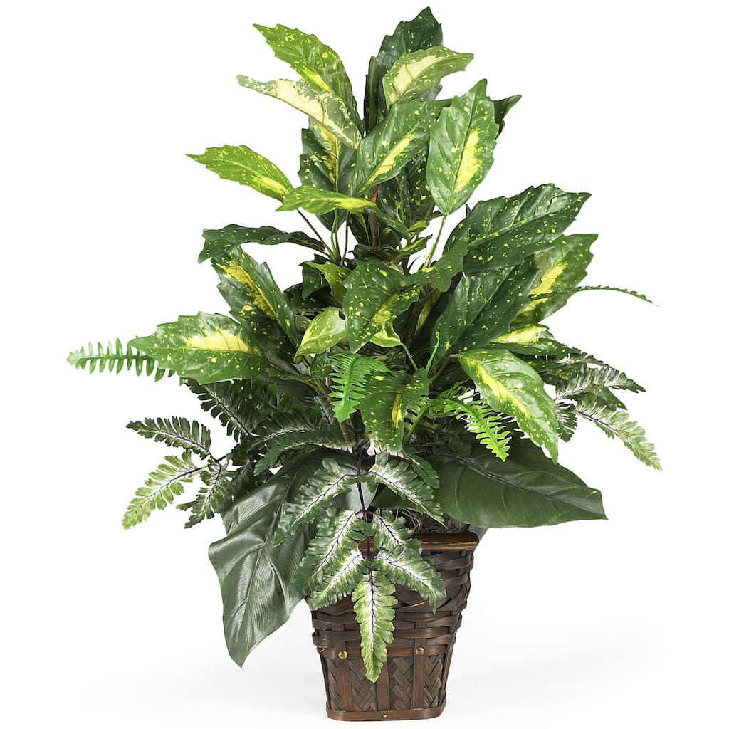 Silk Plant Greens in Basket, Artificial Indoor Plant Decor, Home Office Living Room Decor, 26 Inch - 2.17ft.