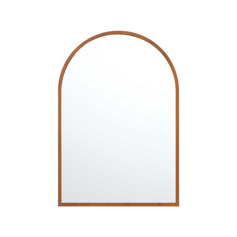 HomeRoots Set of Two Walnut Arch Wood Framed Bathroom Vanity Mirrors - 31.00 in. x 35.00 in. x 0.79 in.