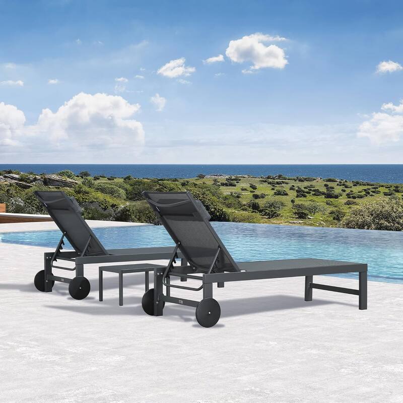 PURPLE LEAF Lounge Chair Set for Outside Aluminum Patio Recliner with Side Table and Pillow Beach Sunbathing Tanning Chairs