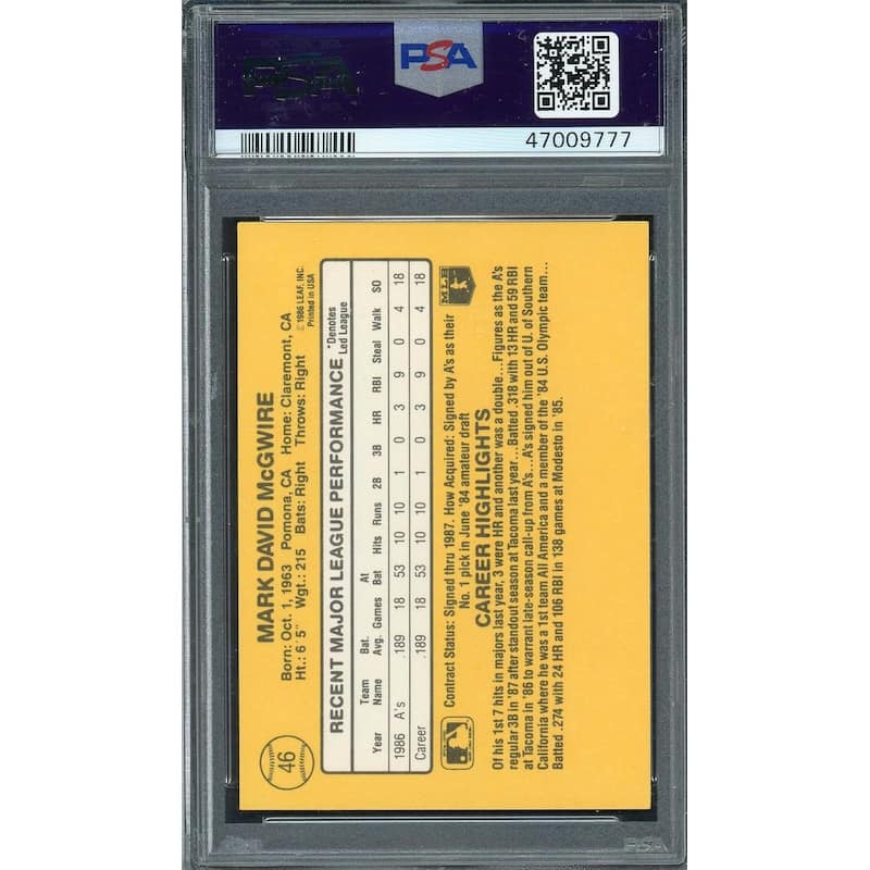 Mark McGwire 1987 Donruss Baseball Rookie Card RC #46 Graded PSA 8 - 8'6" x 11'6"