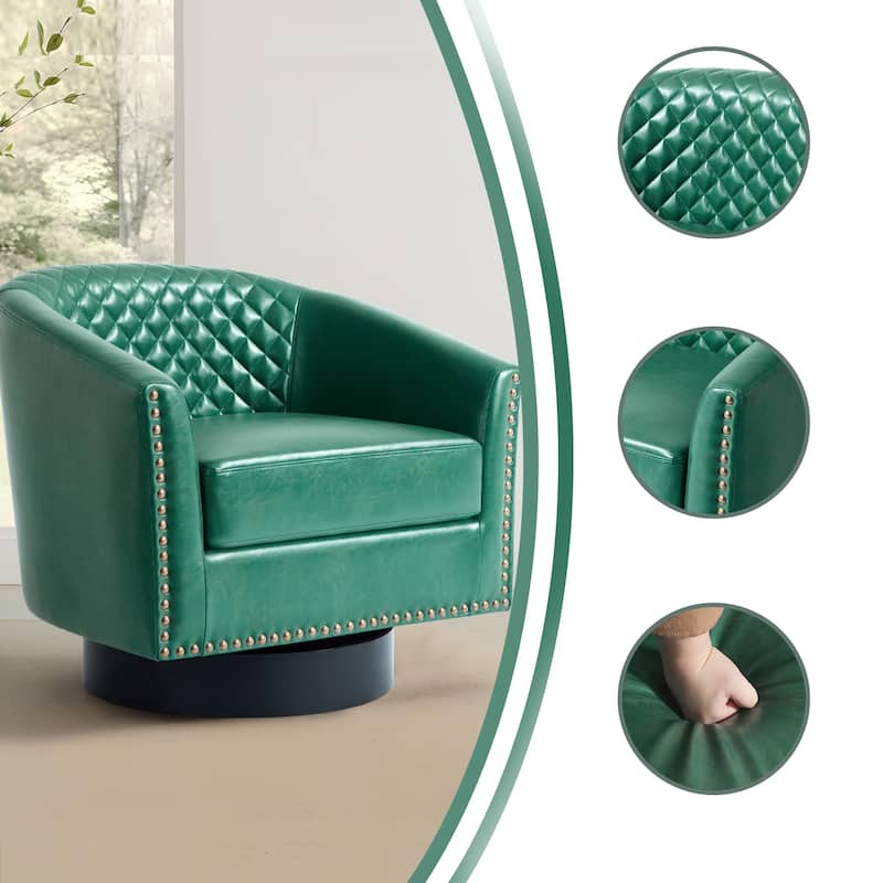 Modern Armchair Faux Leather Nailhead Trim Swivel Accent Chair