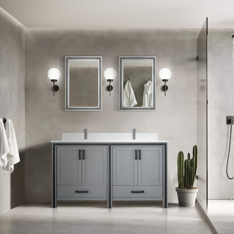 Ziva Bath Vanity, White Quartz Top, Faucet Set and Mirrors