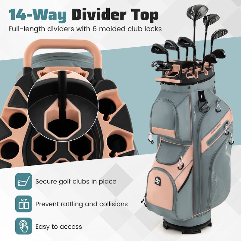 Gymax Golf Cart Bag Molded Lock Top Golf Bag w/14-Way Full Length