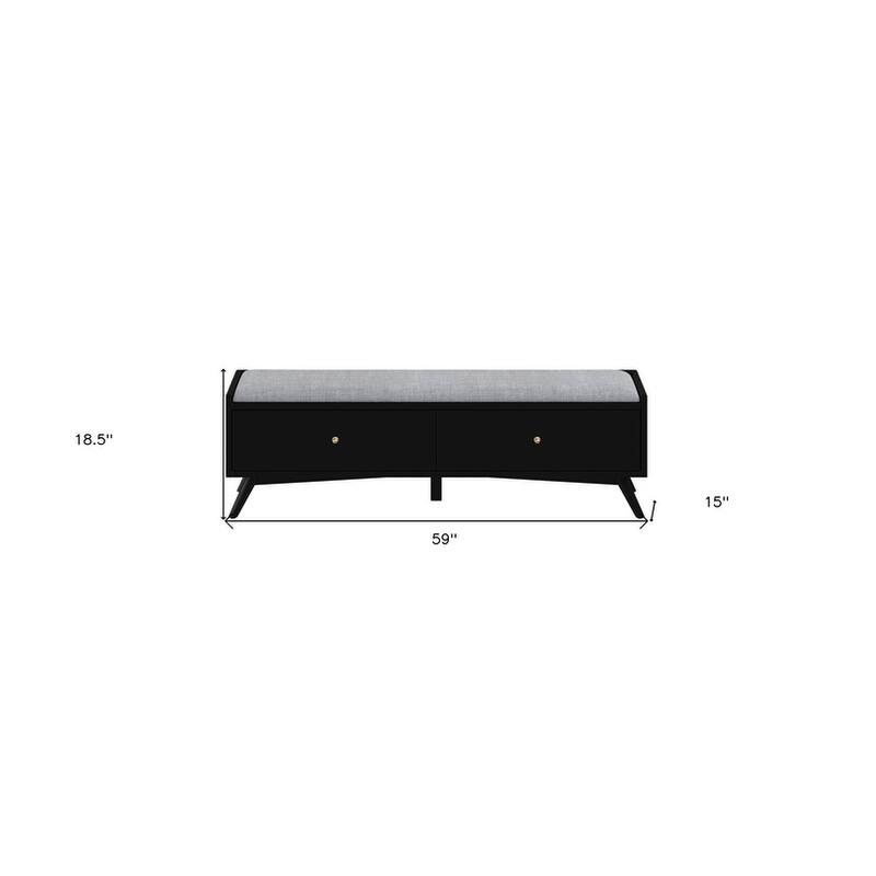 HomeRoots 59" Gray and Black Upholstered Polyester Blend Bench with Drawers - 59