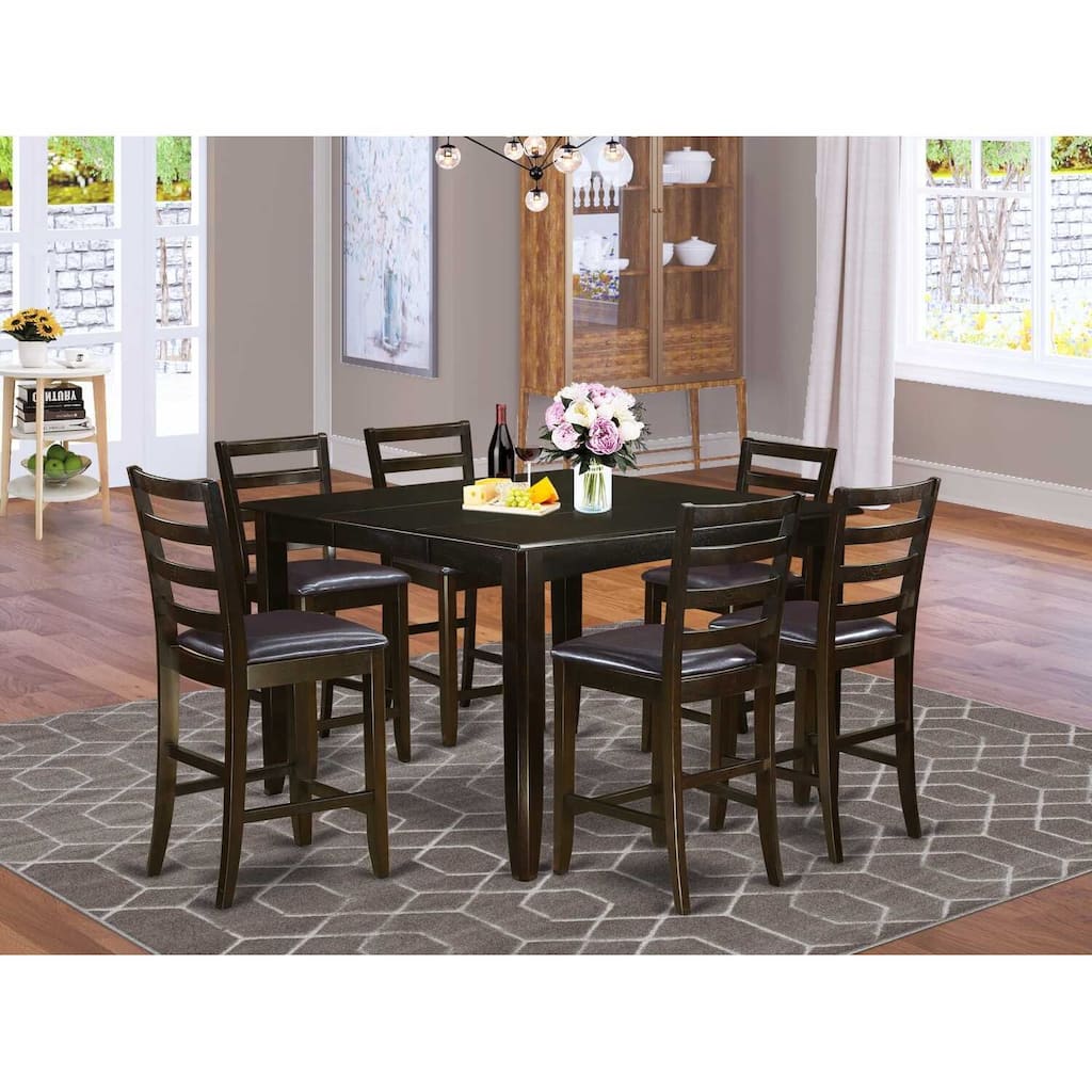 HomeStock 7-Piece Square Cappuccino Finish Solid Wood Top Dining Table with 6 Chairs with Lattice Back