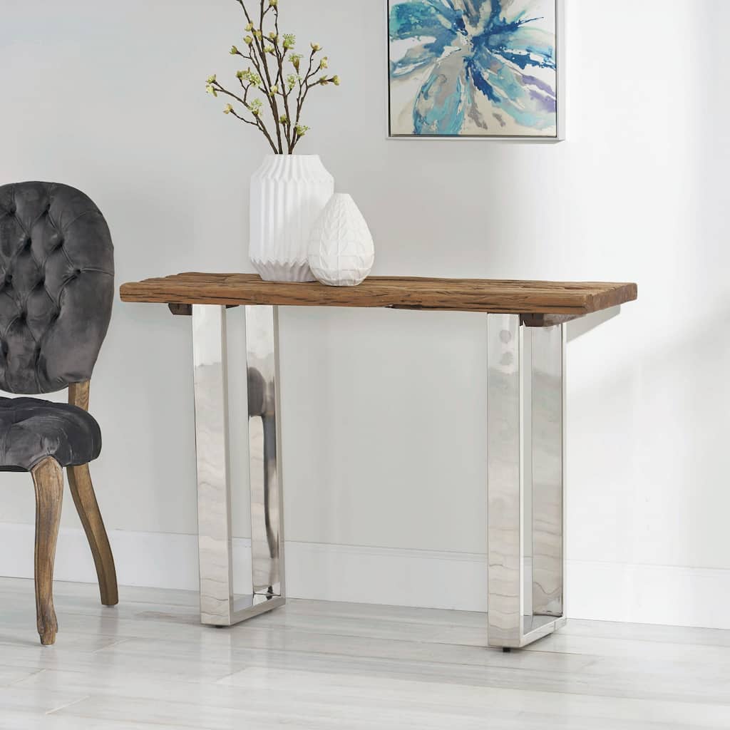 Rustic Glam Console Table, Handcrafted Reclaimed Wood with Iron Frame
