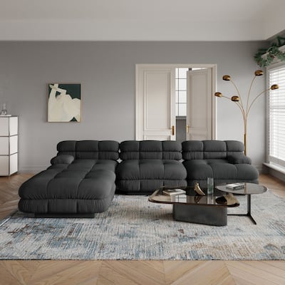 L-Shaped Modular Sectional Couch, Double Layer Deep 3-Seat Couches with Chaise Ottoman