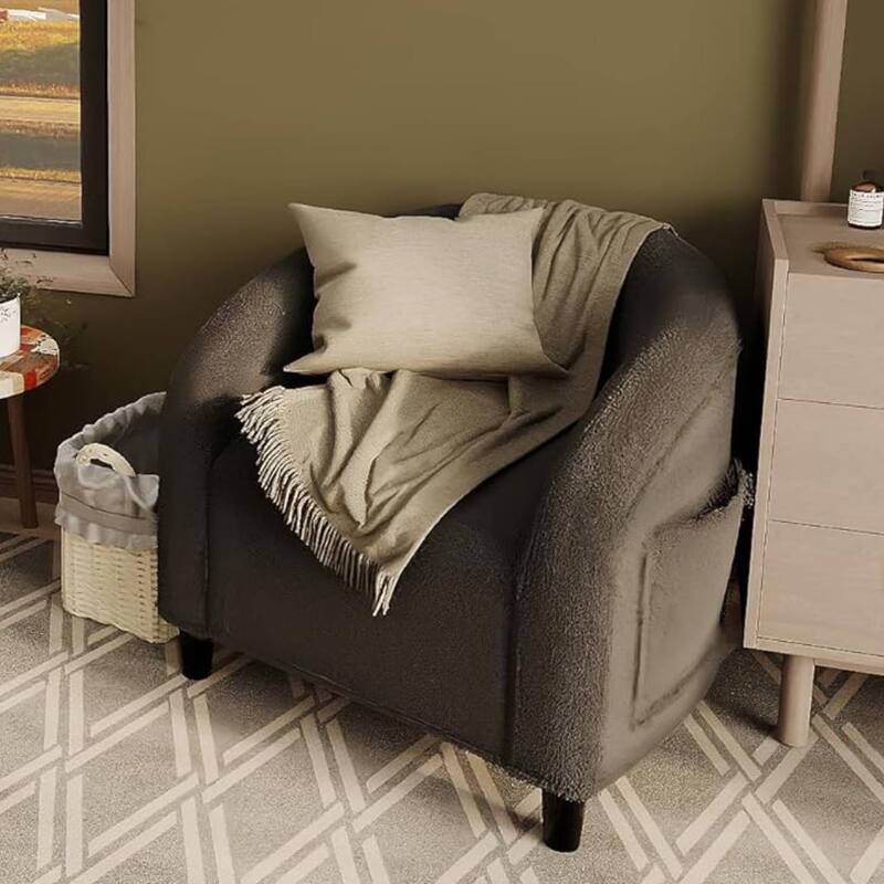 Furry Sherpa Accent Cozy Armrest Sofa Chair for Living Room Bedroom - Grey