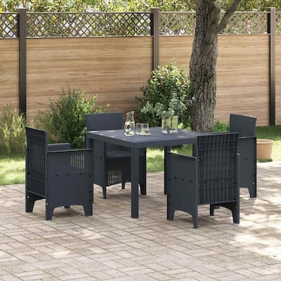 vidaXL Garden Dining Set 3/5 pcs Anthracite/Brown Polt rattan - 100 x 100 x 73 cm