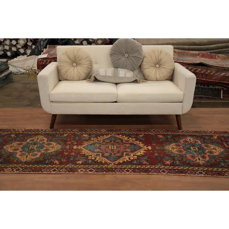 Hand Knotted Oriental 100% Wool Carpet Traditional Medallion Red Heriz Runner Rug - 10' 10'' X 2' 11''
