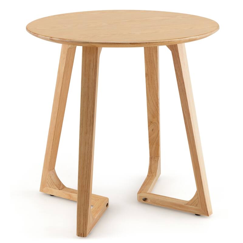 Costway 24'' Round Side Table Solid Rubber Wood End Table Beside - 24'' x 24'' x 24'' (L x W x H)
