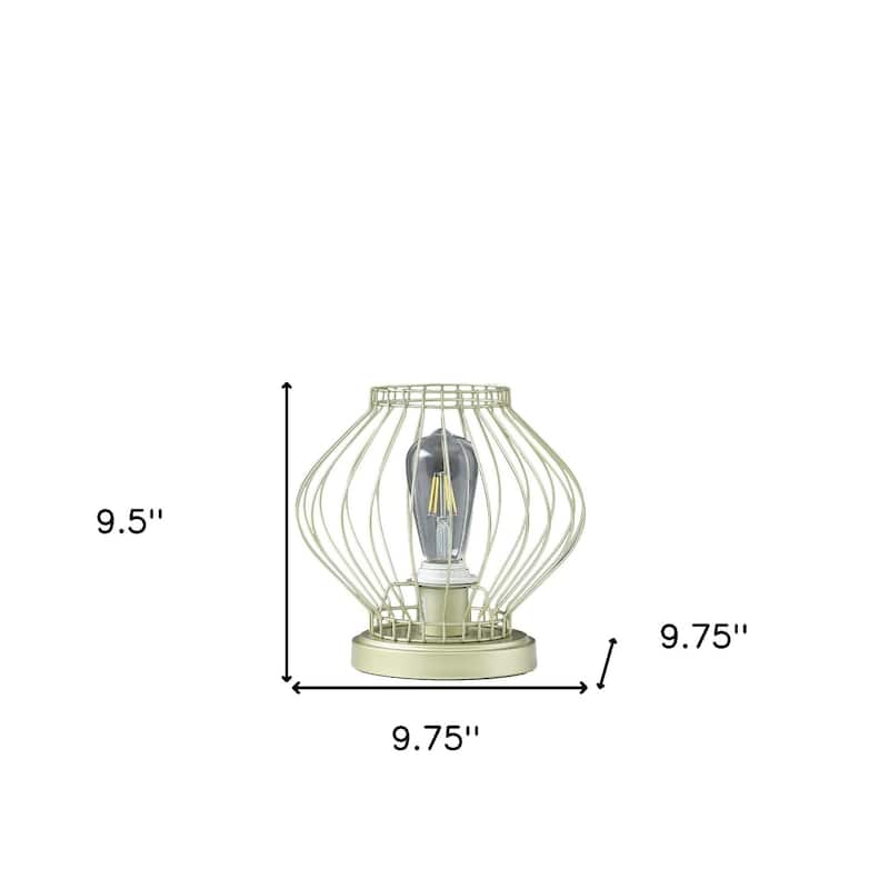 Gold Metal Cage Bedside Lamp with Drum Shade and In Line Switch - 9.75” x 9.75” x 9.5” (D x W x H)
