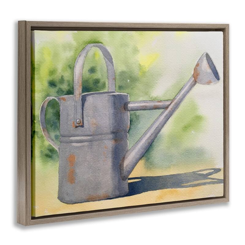 Stupell Country Watering Can in Garden Framed Floater Canvas Wall Art Design By Stephanie Fielden