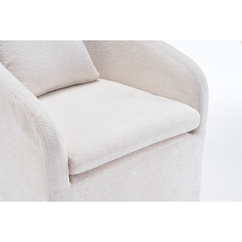 Set of 1 Chenille Fabric Dining Armchair With Back Cushion and Universal Wheels,Beige
