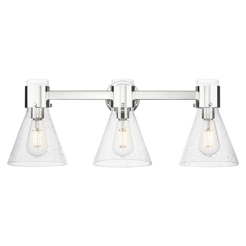 Innovations Lighting Downtown Urban - Lawton Cone - 3 Light 24" Wall-Mounted Bath Vanity Light - Polished Nickel, Seedy