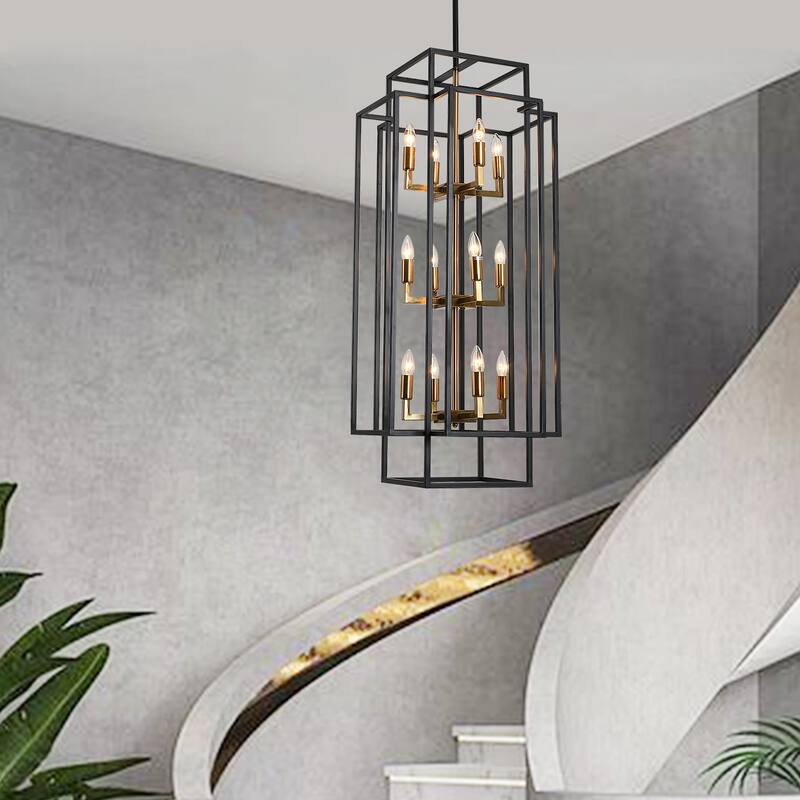 12 Light Black Industrial Metal Chandelier Fixture Rustic Lantern Pendant Lighting