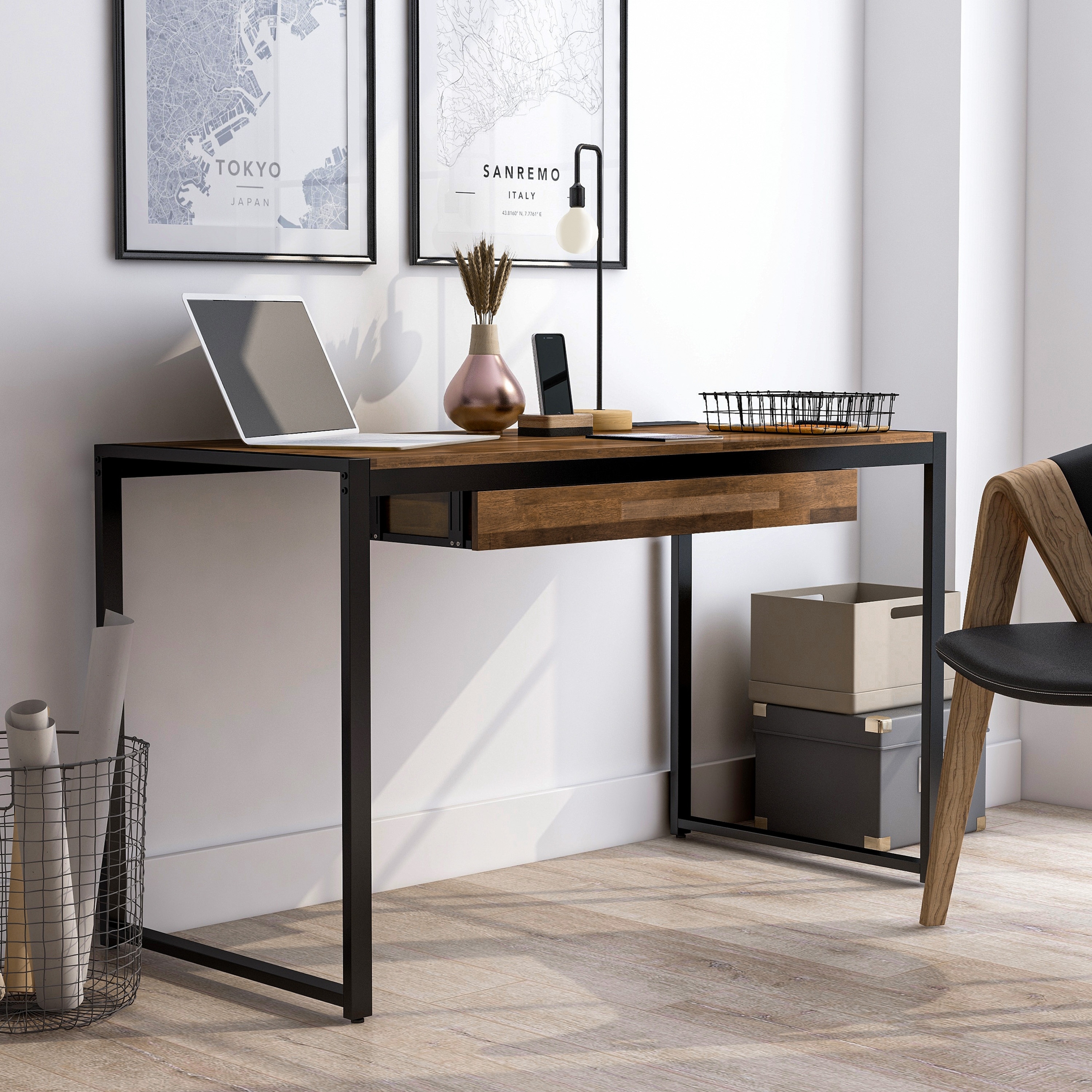 Contemporary 50-inch Steel Computer Desk with USB Ports by Furniture of America