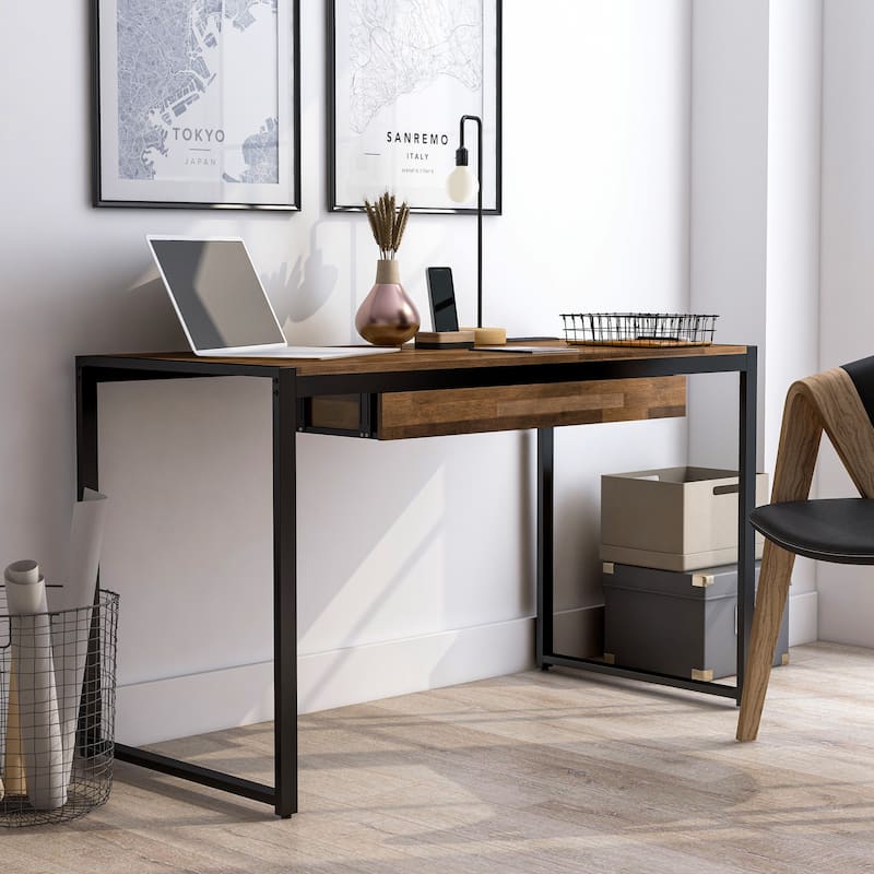 Contemporary 50-inch Steel Computer Desk with USB Ports by Furniture of America - Natural Tone
