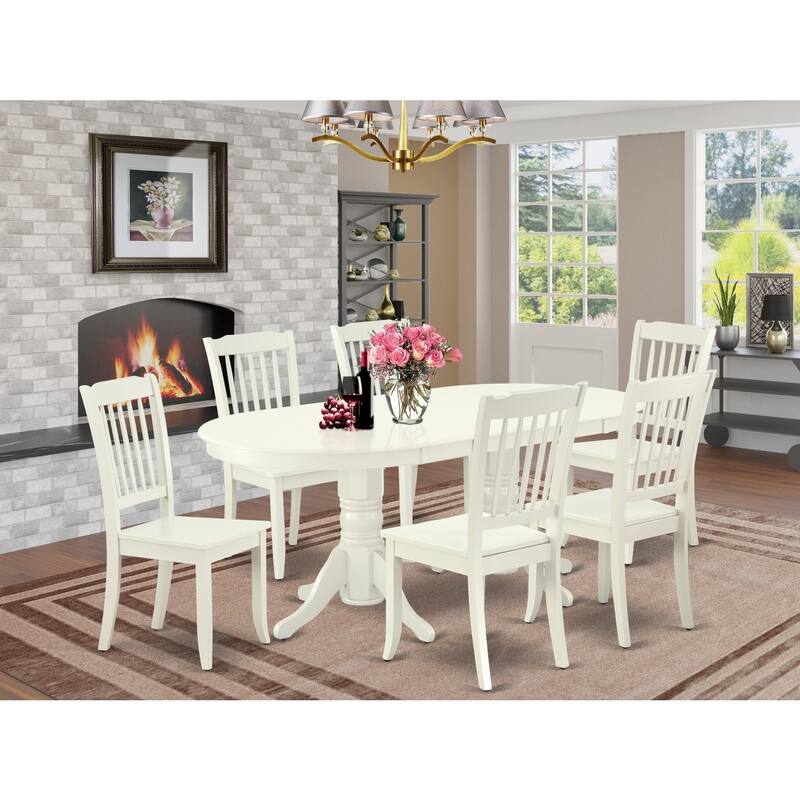 7 Piece Dining Set - Oval Table with Butterfly Leaf & 6 Chairs - Linen White & Black - 76.3
