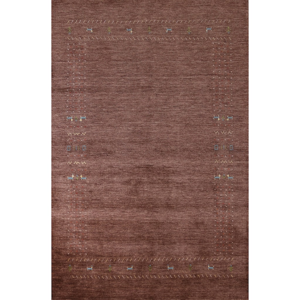 Animals Brown Gabbeh Indian Area Rug Handmade Wool Carpet - 5'2" x 7'8"