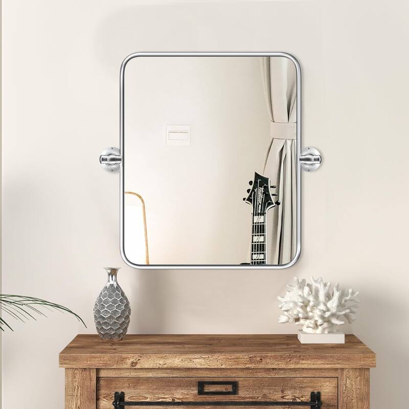 Rectangle Bathroom Tilting Vanity Wall Pivot Mirror, with Rounded Corner Design