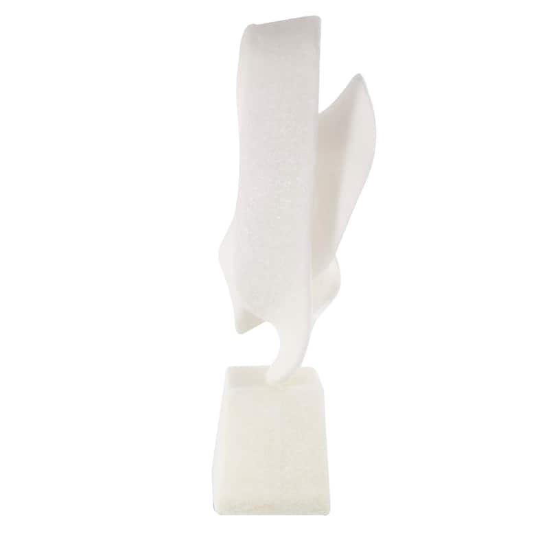 White Polystone Textured Wave Abstract Decorative Sculpture with Elevated Base