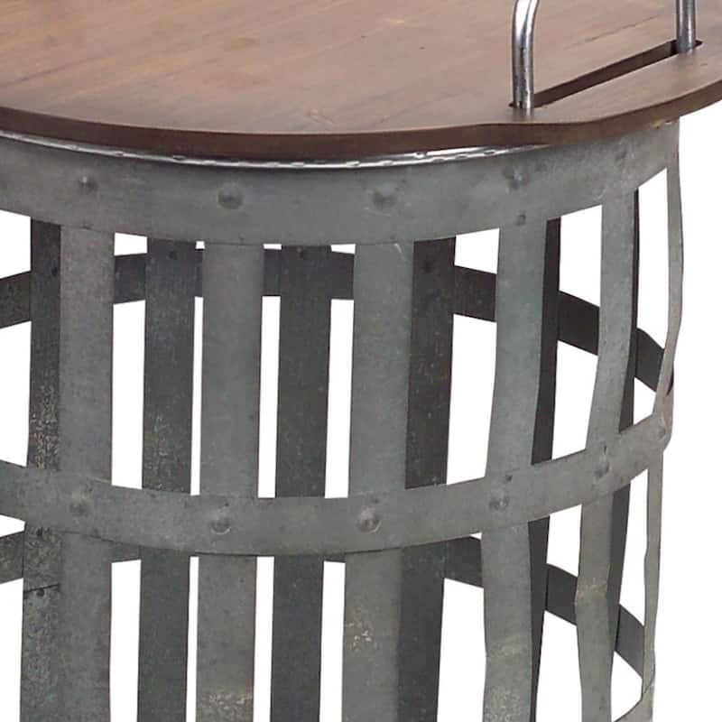 Brown Wood Tray Top End Table Set of 2 with Grey Metal Base - 11” x 11” x 15.5” (D x W x H)