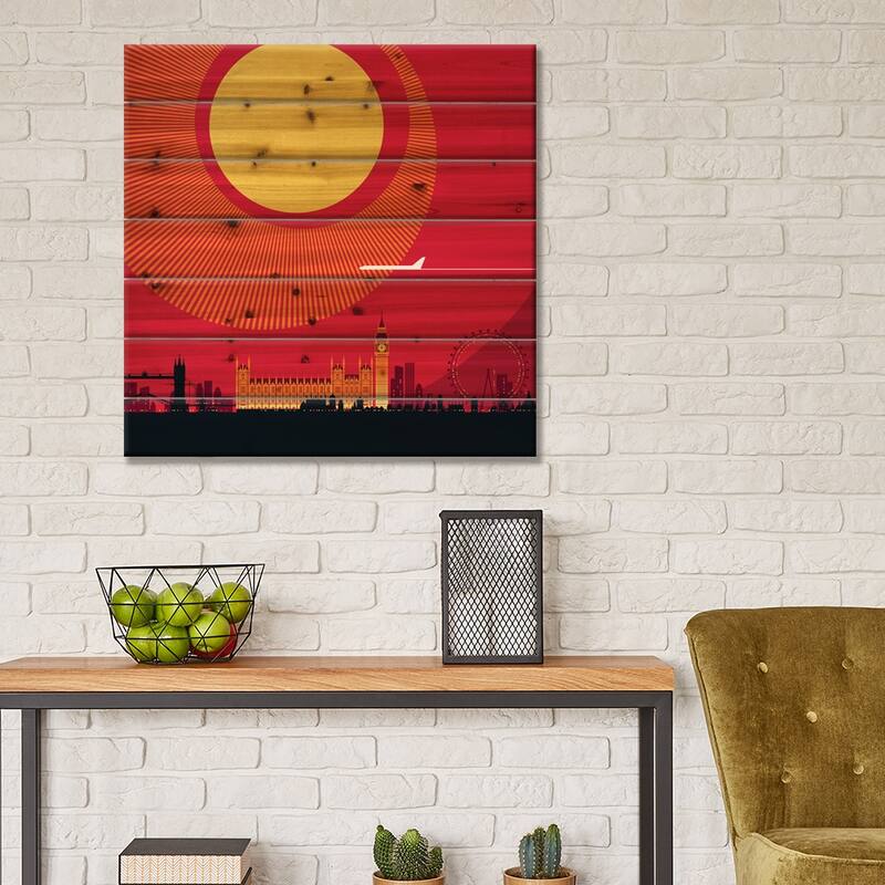 London Red Print On Wood by Bo Lundberg - Multi-Color