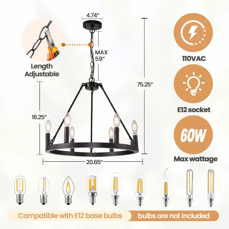 Lighting Wagon Wheel Chandelier Light Modern Farmhouse Ceiling Pendant Light (6 Lights)