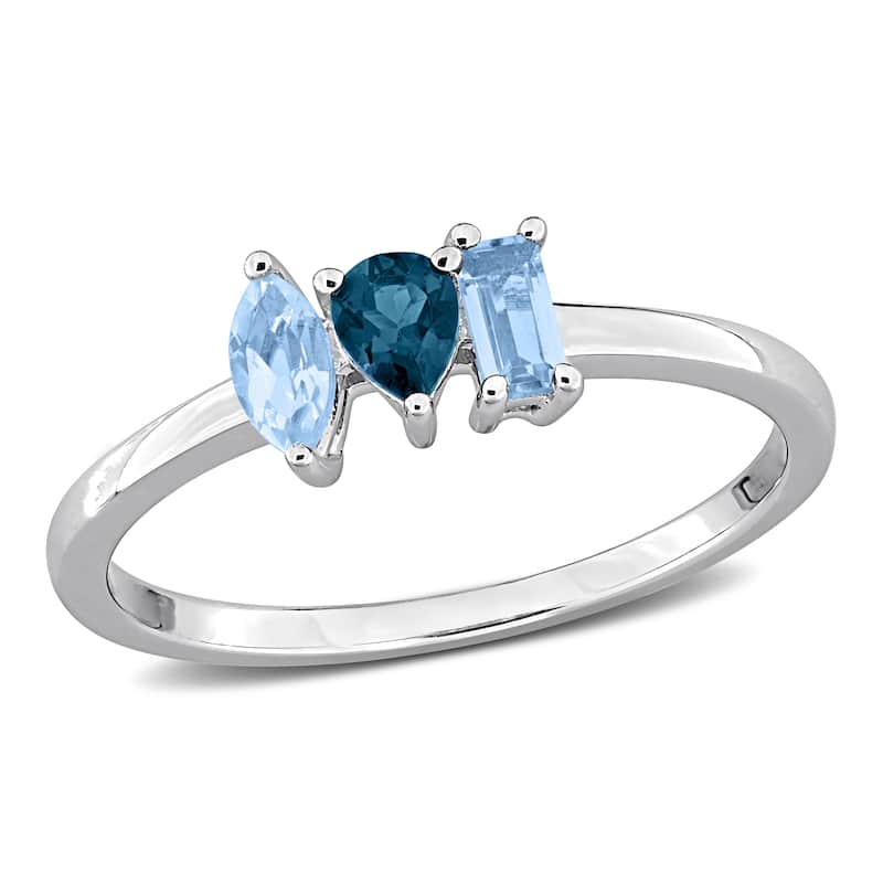 Miadora Multi-Gem Three Stone Ring Sterling Silver - 9 - White