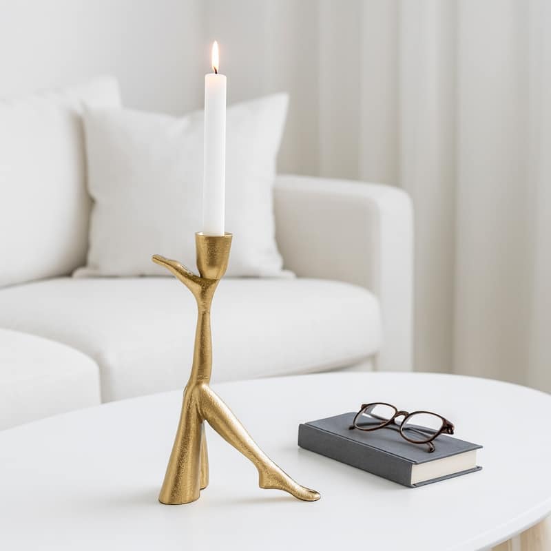Metal Aluminum Pillar Holder with Sculptural Leg-Shaped Design