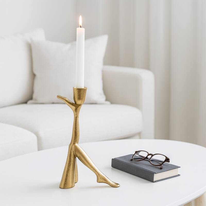 Metal Bent Legs Modern Taper Candle Holder - Gold