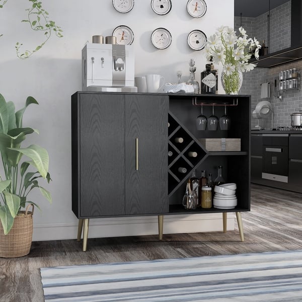 slide 2 of 8, Carson Carrington Lesund Modern Black 4-shelf Buffet Black