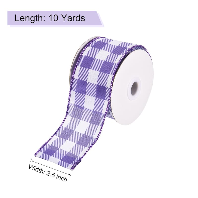 Plaid Check Ribbon, Wired Edge Gingham Ribbon for Gift Wrapping, Christmas Decoration - Blue Purple - 2.5 Inch x 10 Yards